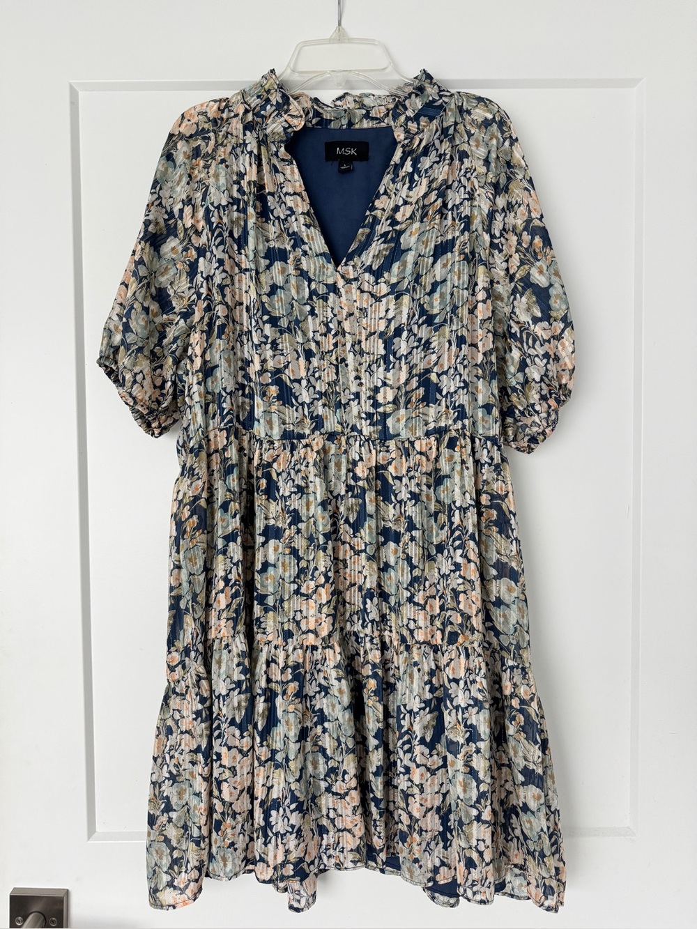 Floral Pleated Midi Dress – Navy/Peach